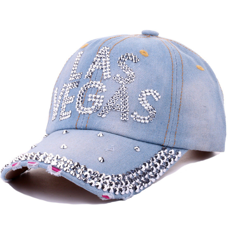 Wholesale Cotton Denim Letter Dot Diamond Baseball Cap